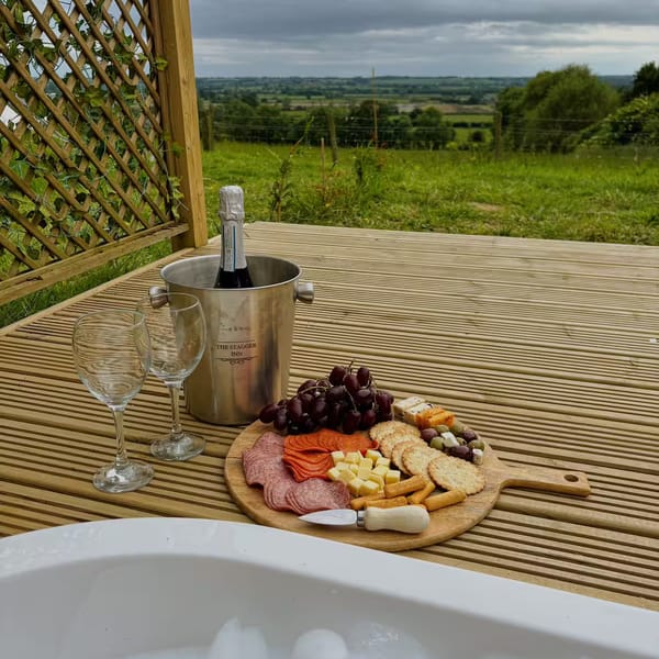 Fizz and a sharing board on the deck
